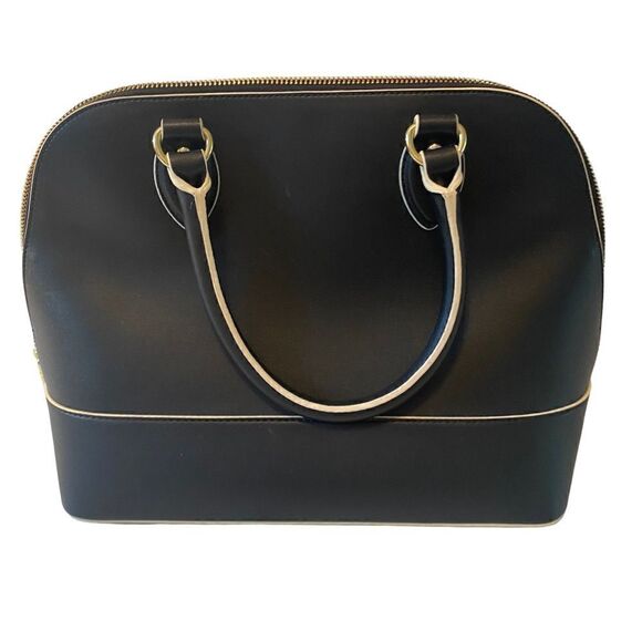 Anne Klein Black Satchel Subtly Lined w/ Beige Accents & Gold Hardware. - Picture 4 of 8
